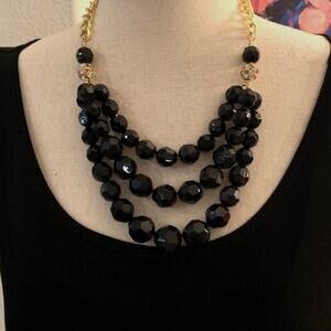 Black 3 strand chunky bead necklace. 16-18” long‎ lobster clasp e” extension